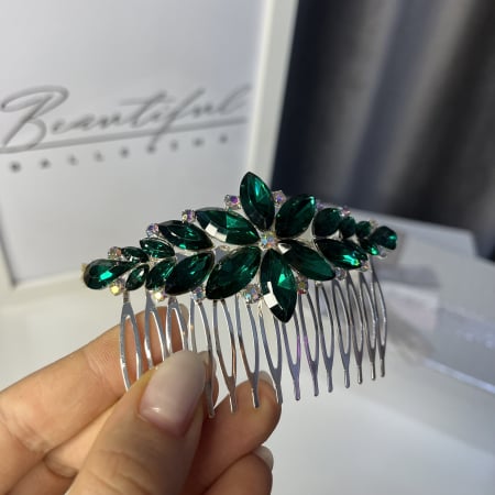 Accesoriu de păr BB – Pieptene cu cristale strălucitoare, verde [2]