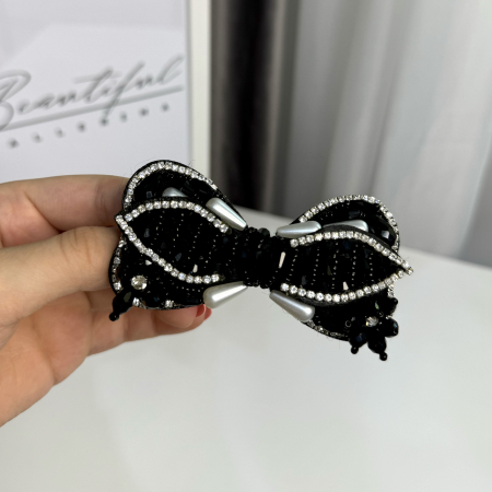 Fundite / Bows - Accesoriu pentru păr, fundiță black & silver – Beautiful Ballerina