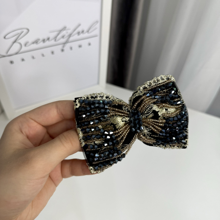 Fundite / Bows - Accesoriu pentru păr, fundiță dark blue & gold – Beautiful Ballerina