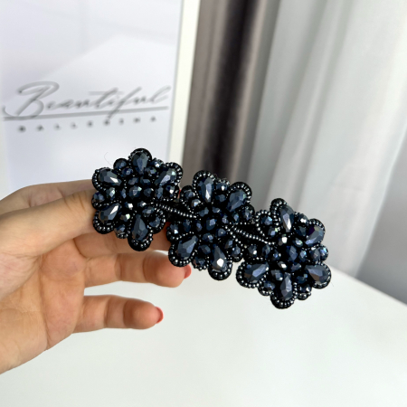 Contemporan / Neoclasic - Accesoriu pentru păr, 3 flori din cristale - dark blue - Beautiful Ballerina