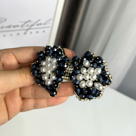 Fundite / Bows - Accesoriu pentru păr, fundiță dark blue & white – Beautiful Ballerina