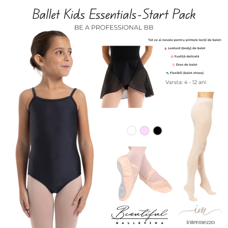 COPII - Ballet Kids Essentials – Start Pack for Kids – Intermezzo (Strap), Black, Lycra Lucioasă