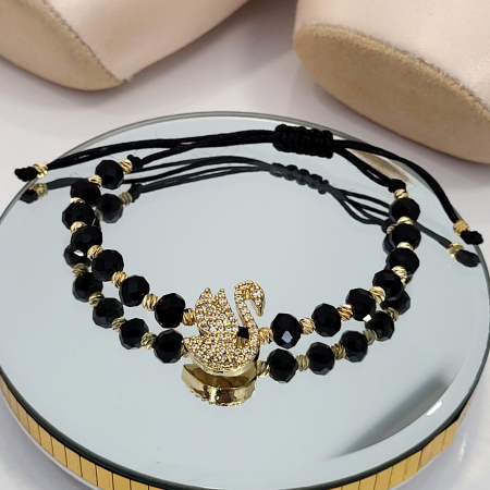 SALE - Bratara - Elegance Swan - black crystal