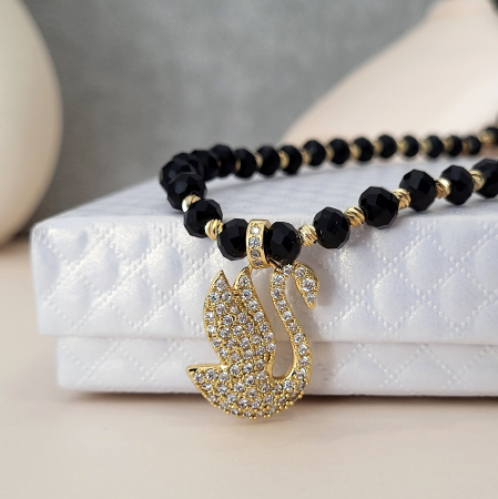 Colier - Elegance Swan - black crystal [4]