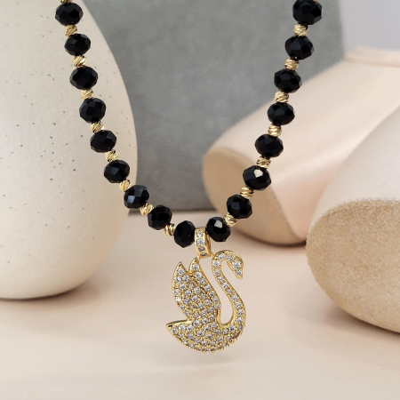 SALE - Colier - Elegance Swan - black crystal