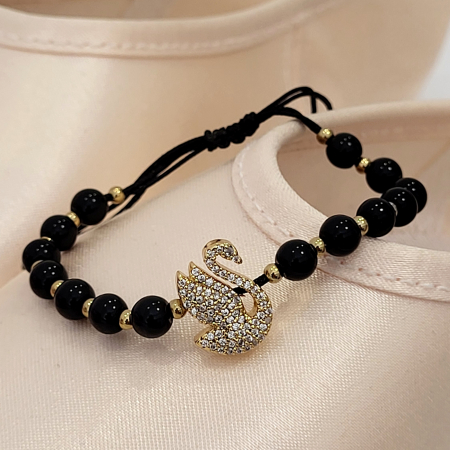 SALE - Bratara - Elegance Swan - black pearl