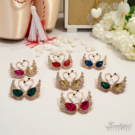 Brosa Martisor - format din doua lebede cu pietricele albe si colorate [2]