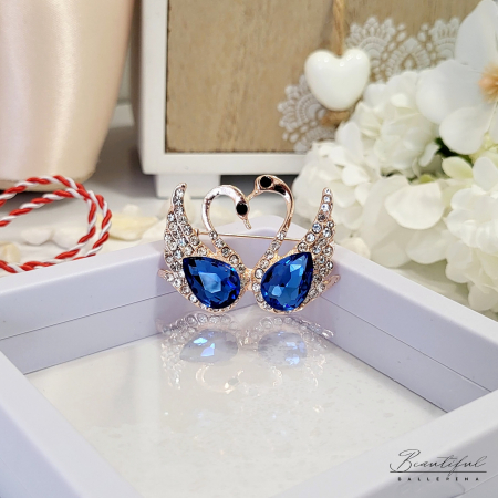 Brosa Martisor - format din doua lebede cu pietricele albe si colorate [0]