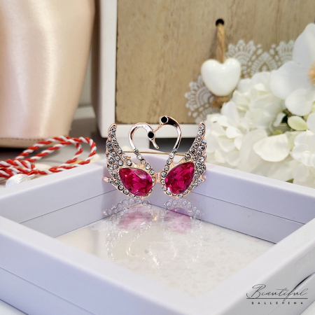 Brosa Martisor - format din doua lebede cu pietricele albe si colorate [0]