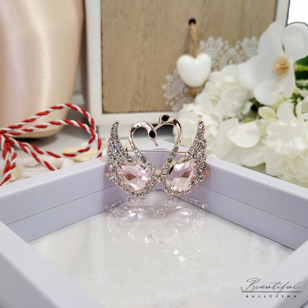 Brosa Martisor - format din doua lebede cu pietricele albe si colorate [0]