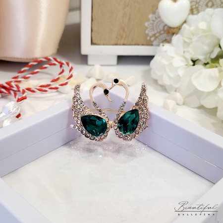 Brosa Martisor - format din doua lebede cu pietricele albe si colorate [0]