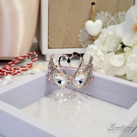 Brosa Martisor - format din doua lebede cu pietricele albe si colorate [0]