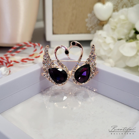 Brosa Martisor - format din doua lebede cu pietricele albe si colorate [0]