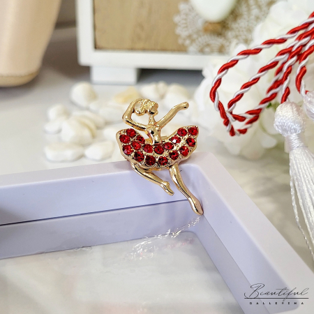 MARTIE - MARTISOR - Brosa Martisor - in forma de balerina cu pietre rosii