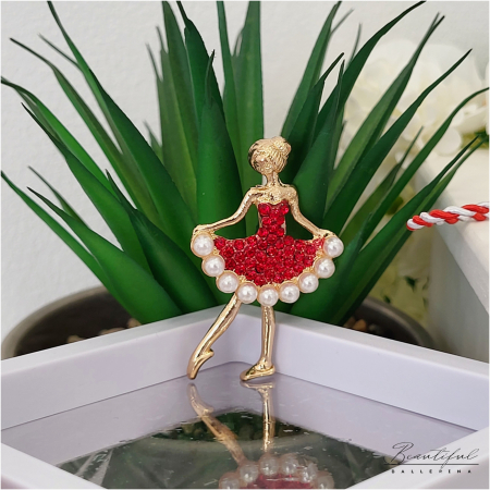 Brosa Martisor - in forma de balerina cu pietre rosii si perlute [1]