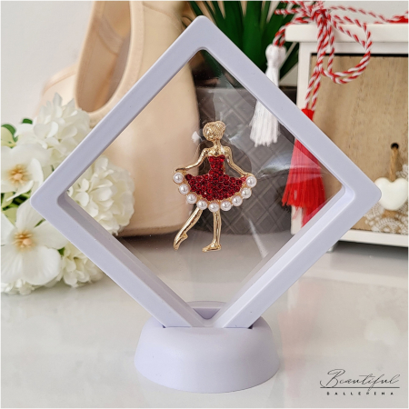 Brosa Martisor - in forma de balerina cu pietre rosii si perlute [4]