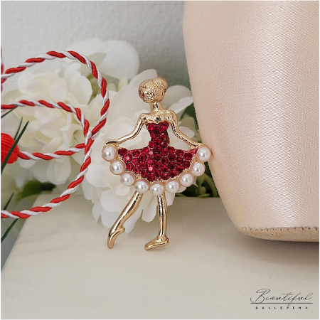Brosa Martisor - in forma de balerina cu pietre rosii si perlute [3]