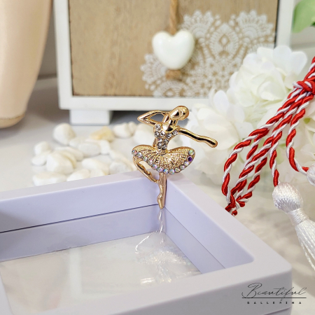 MARTIE - MARTISOR - Brosa Martisor - in forma de balerina cu pietre albe si albe-multicolor