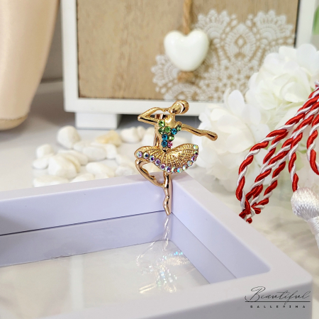 MARTIE - MARTISOR - Brosa Martisor - in forma de balerina cu pietre colorate si albe-multicolor