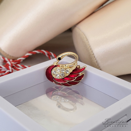 Brosa Martisor - in forma de lebada cu pietre albe [1]