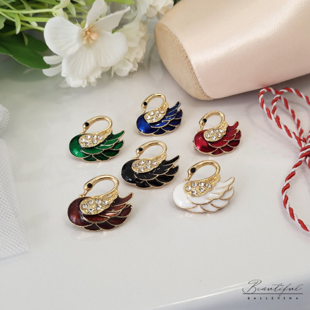 MARTIE - MARTISOR - Brosa Martisor - in forma de lebada cu pietre albe