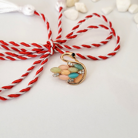 MARTIE - MARTISOR - Brosa Martisor - in forma de lebada cu pietre colorate