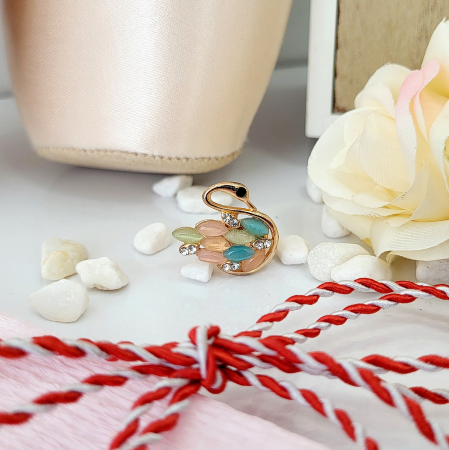 Brosa Martisor - in forma de lebada cu pietre colorate [5]