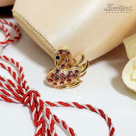 Brosa Martisor - in forma de lebada cu pietre roz [2]