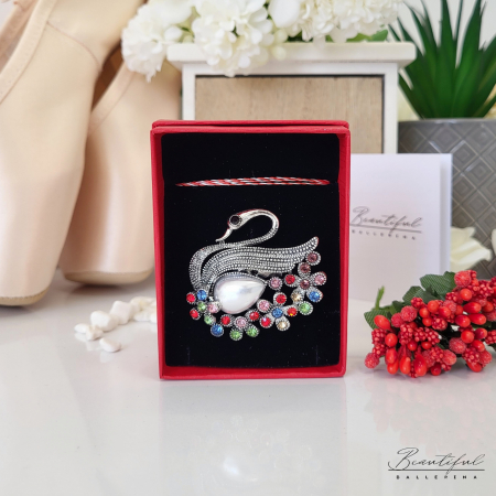 MARTIE - MARTISOR - Brosa Martisor - in forma de lebada cu pietre multicolor si perla