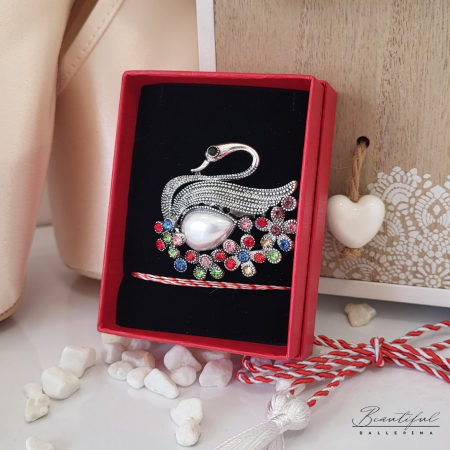 Brosa Martisor - in forma de lebada cu pietre multicolor si perla [1]