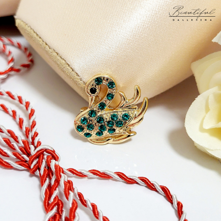 Brosa Martisor - in forma de lebada cu pietre verzi [2]