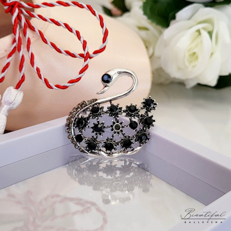 MARTIE - MARTISOR - Brosa Martisor - lebada mare cu pietre negre