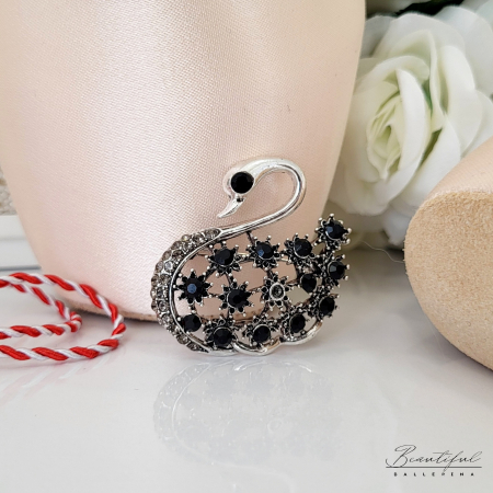 Brosa Martisor - lebada mare cu pietre negre [1]