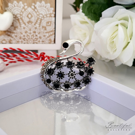 Brosa Martisor - lebada mare cu pietre negre [3]