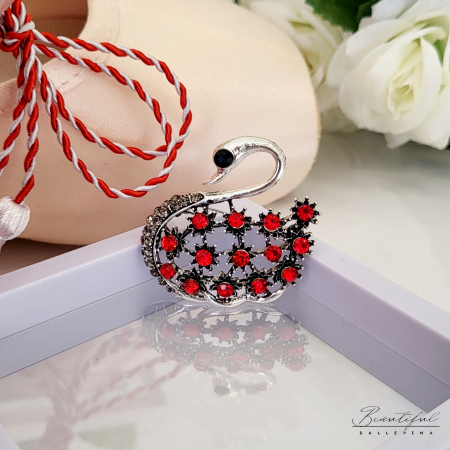 MARTIE - MARTISOR - Brosa Martisor - lebada mare cu pietre rosii