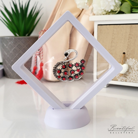 Brosa Martisor - lebada mare cu pietre rosii [2]