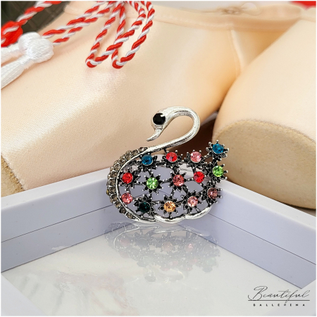 Brosa Martisor - lebada mare cu pietre multicor [1]