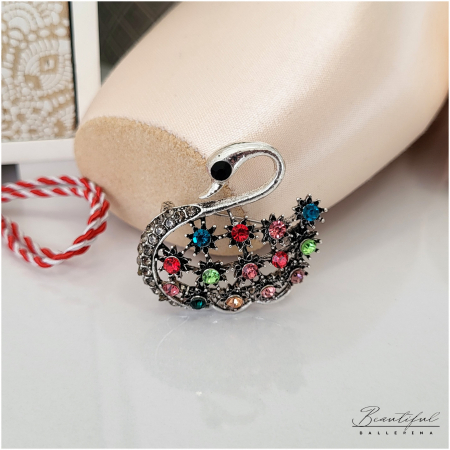 Brosa Martisor - lebada mare cu pietre multicor [3]