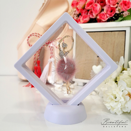Brosa Martisor - mare - in forma de balerina cu pietre albe si puf roz pudra [1]
