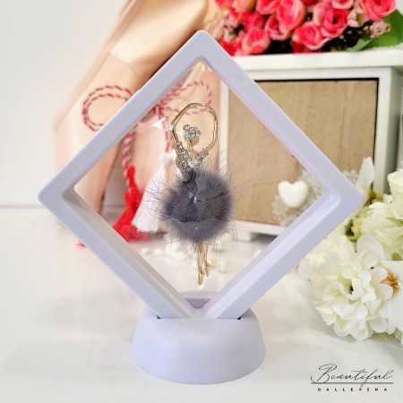 Brosa Martisor - mare - in forma de balerina cu pietre albe si puf gri [1]