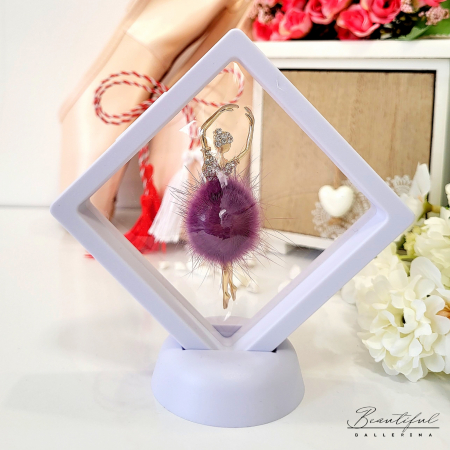 Brosa Martisor - mare - in forma de balerina cu pietre albe si puf mov [1]