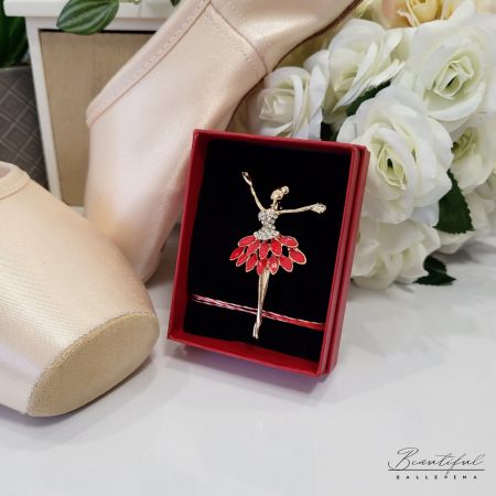 Brosa Martisor, mare - in forma de balerina cu pietre albe si tutu rosu [1]