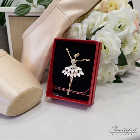 Brosa Martisor, mare - in forma de balerina cu pietre albe si tutu alb [1]