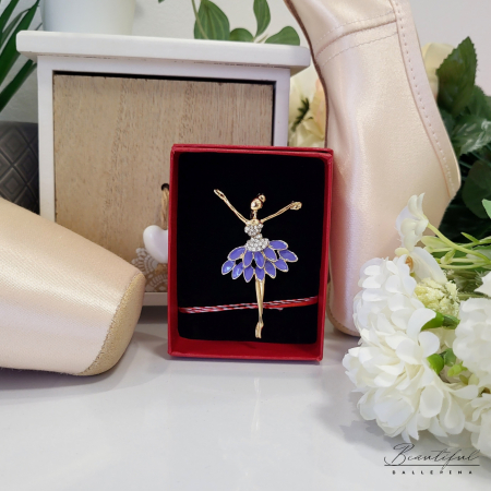 MARTIE - MARTISOR - Brosa Martisor, mare - in forma de balerina cu pietre albe si tutu mov