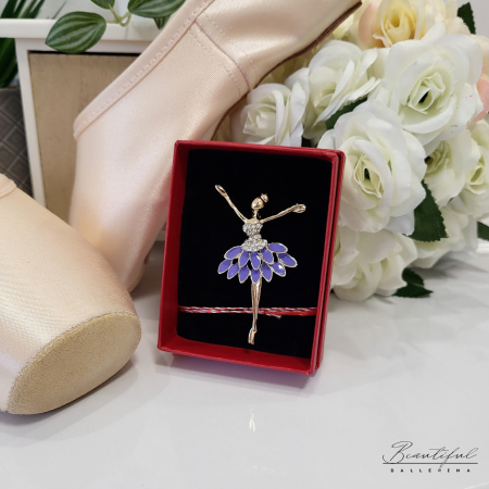 Brosa Martisor, mare - in forma de balerina cu pietre albe si tutu mov [1]
