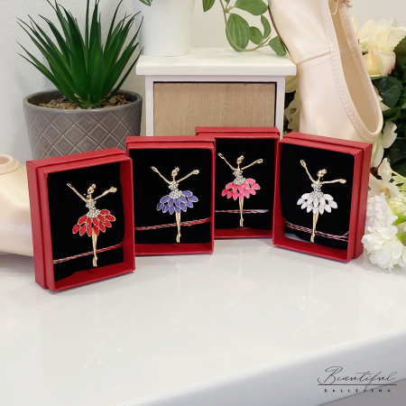 Brosa Martisor, mare - in forma de balerina cu pietre albe si tutu mov [2]