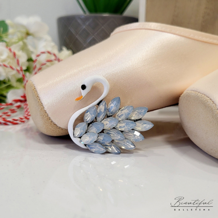 MARTIE - MARTISOR - Brosa Martisor, mare - in forma de lebada alba cu pietre alb natur