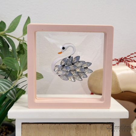 Brosa Martisor, mare - in forma de lebada alba cu pietre alb natur [4]