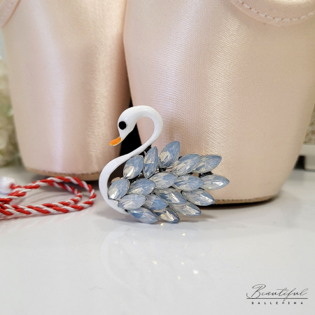 Brosa Martisor, mare - in forma de lebada alba cu pietre alb natur [1]