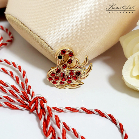 Brosa Martisor - in forma de lebada cu pietre rosii [2]